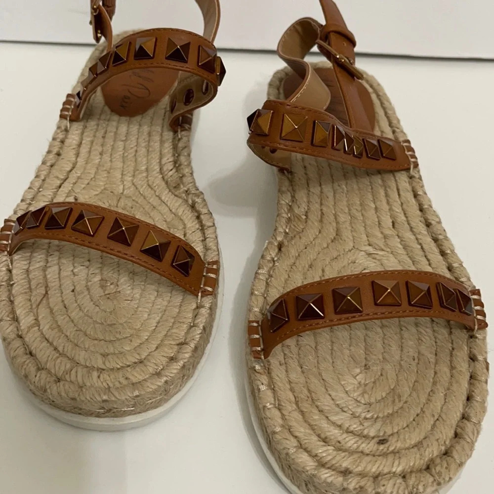 WILD PAIR Studded Espadrille wedge Sandals metallic cognac brown size 7.5 - Picture 7 of 16